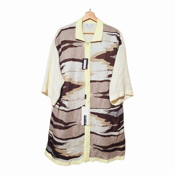 Silversilk Luxe Tops - Silversilk Luxe Cream & Brown Linen Blend Knit Button-Up Cardigan Unisex L-‎ XL